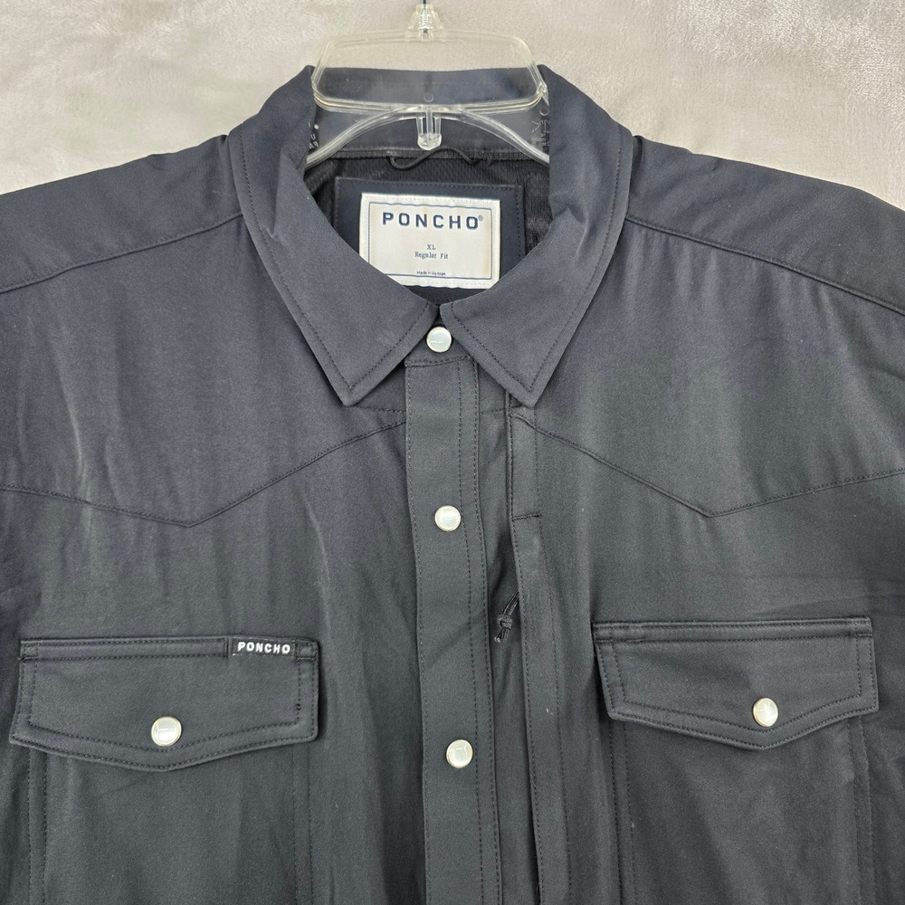 Poncho Shirt Mens XL Black Short Sleeve Western Pearl Snap Regular Fit Outdoor